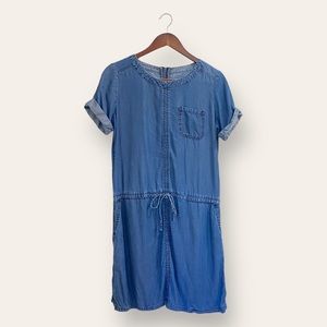 Caslon Chambray Dress Tencel Boho Blue Zips‎ Up Back Small